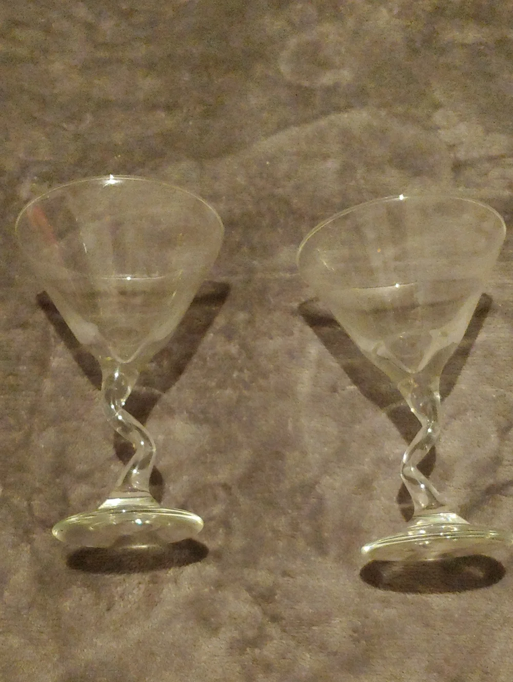 Pair of Clear Twisted Stem Martini Glasses